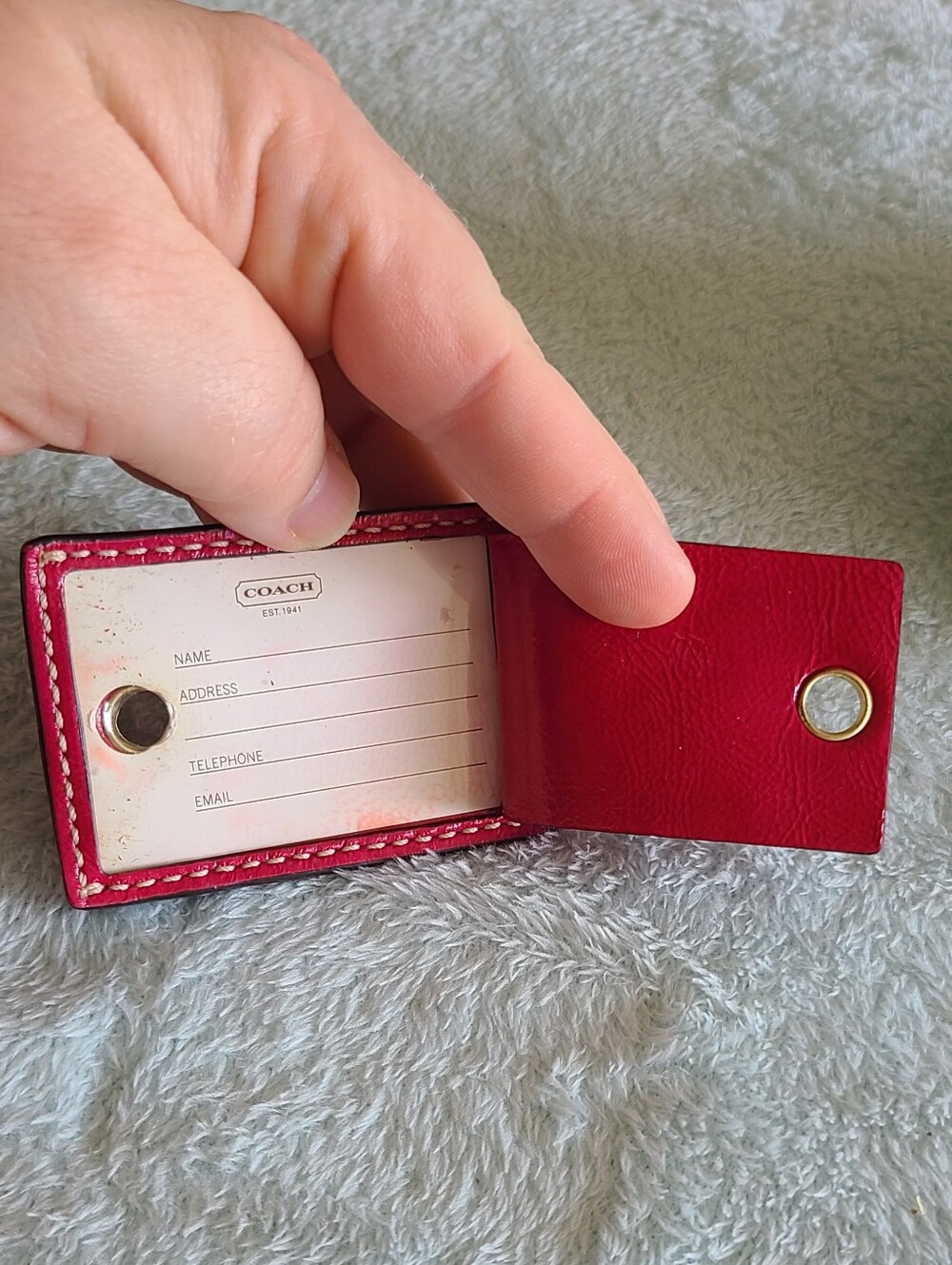 Coach Fuschia Leather Luggage ID Tag with White Card Insert